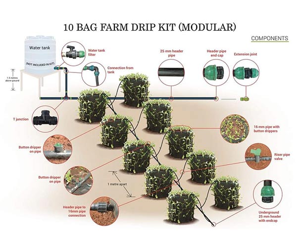 Vertical Grow Bags with Drip Irrigation